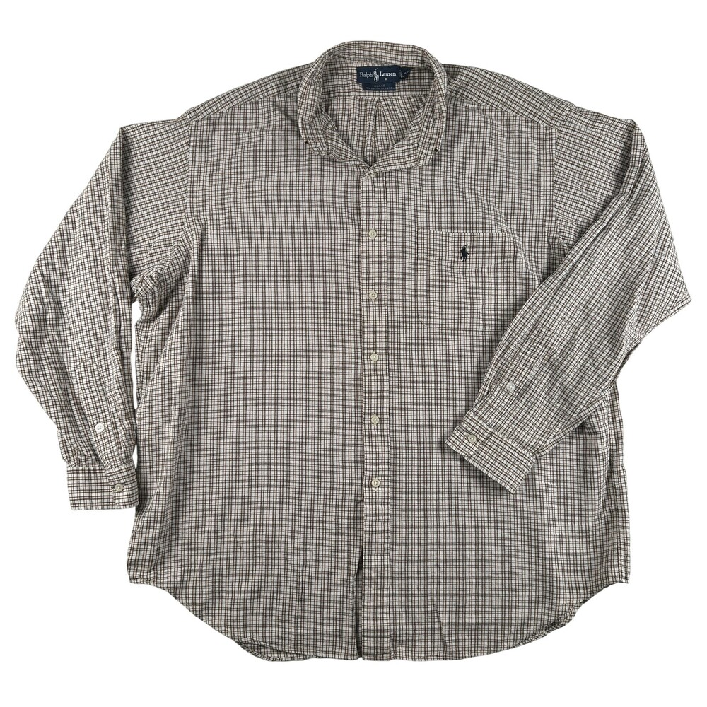 Ralph Lauren Blake Shirt Mens XL Brown Check Long Sleeve Button Down Linen